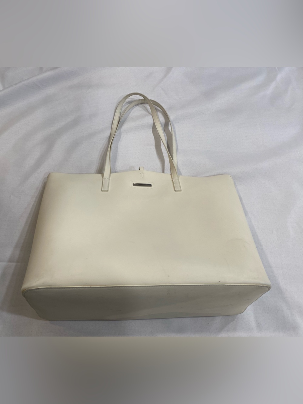 Cream Faux Leather Tote Bag with Double Handles